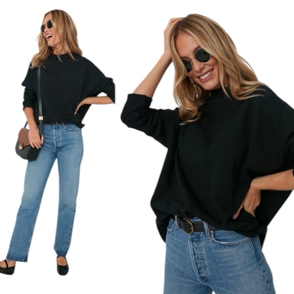 Pomander Place Tops - Pomander Place Bowie Oversized Mock Neck Sweatshirt Black Size S